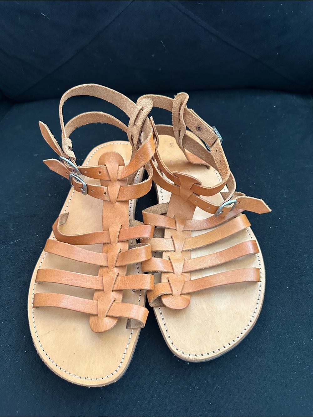 GES Made in Greece Leather Gladiator Sandals Women’s Est. Sz 9.5 Cognac/Tan